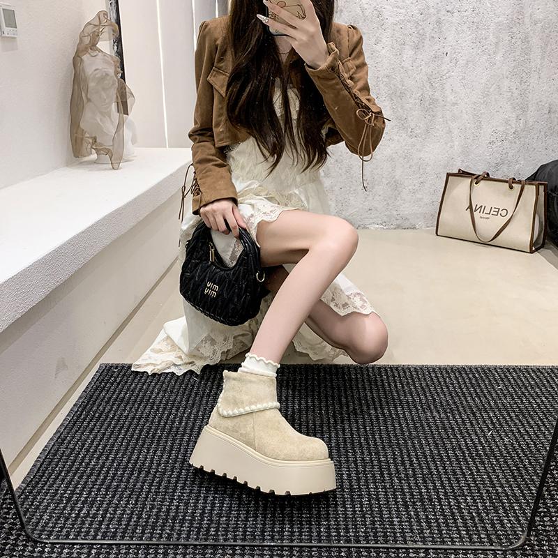 Fashion Design Fashion Platform Heels Women Ankle Boots Keep Warm Height Increase Short Booties Autumn Winter Ladies Shoes Zapatos Mujer