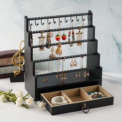1pc Wooden 5 Tier Stepped Jewellery Stand, Jewellery Stand, Tabletop Earring Organiser Rings Bracelets Necklaces Jewellery Display Stand