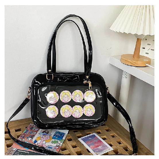 Kawaii Patent Leather Handbags Women Transparent PVC Itabag Women Tote Bag New Japanese Shoulder Bag Women Small JK Bag Ita Bag