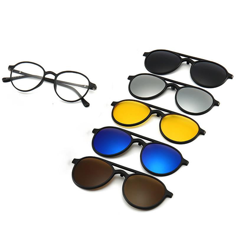 5 Lenes Magnet Clip Sunglasses Square Men Polarized Gray  Frame Custom Prescription Women Myopia Glasses