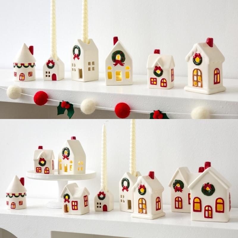 Festival Keramik Hus Ljusstakar Batteridrivna Juldekoration Vinterdisplay Gåva Julstugor Hus
