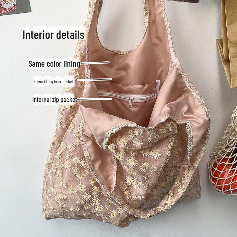 Chinese Embroidered Canvas Shoulder Bag with Cherry Blossom Design