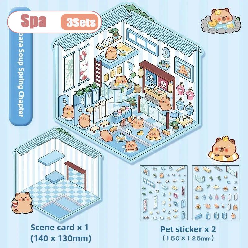 1-10Sets 3D Sticker Set Cartoon Diorama for Journal Scrapbooking Red Xiaohongshu DIY Craft ASMR Relaxation Miniature House Scene