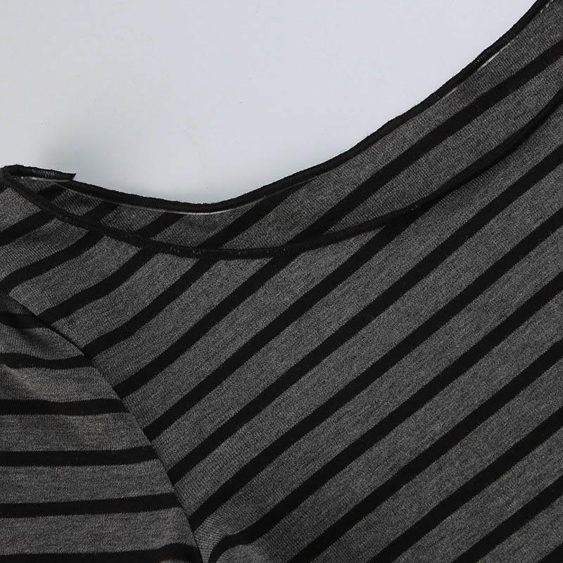 Harajuku Basic Slim Long Sleeve Stripe Tee Off Shoulder O Neck Korean Street Style Spring Autumn Y2K Women's Gray T Shirt
