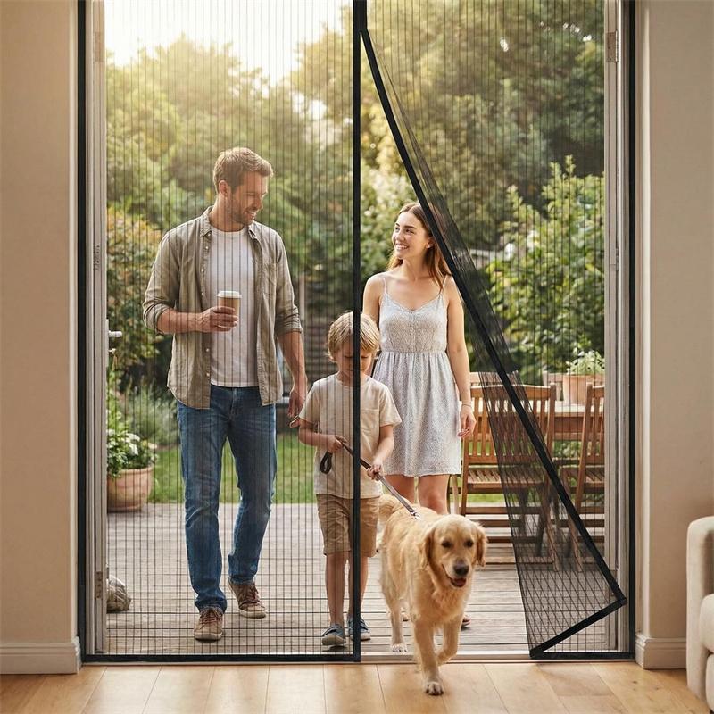 Magnetic Soft Mesh Door Curtain - No Magnetic Strip Threading, Summer Mosquito Proof, Dense Embroidered Screen