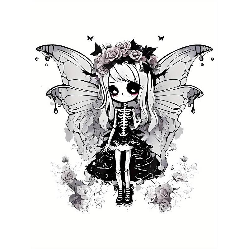 Women's Minimalist Floral Skull Angel Print T-Shirt Casual Short Sleeve Summer Holiday Top