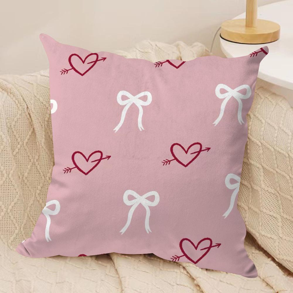 Pink Bow Cherry Pattern Cushion Cover Soft Plush Fabric DoubleSided Printed Cushion Covers for All Seasons Home Decor
