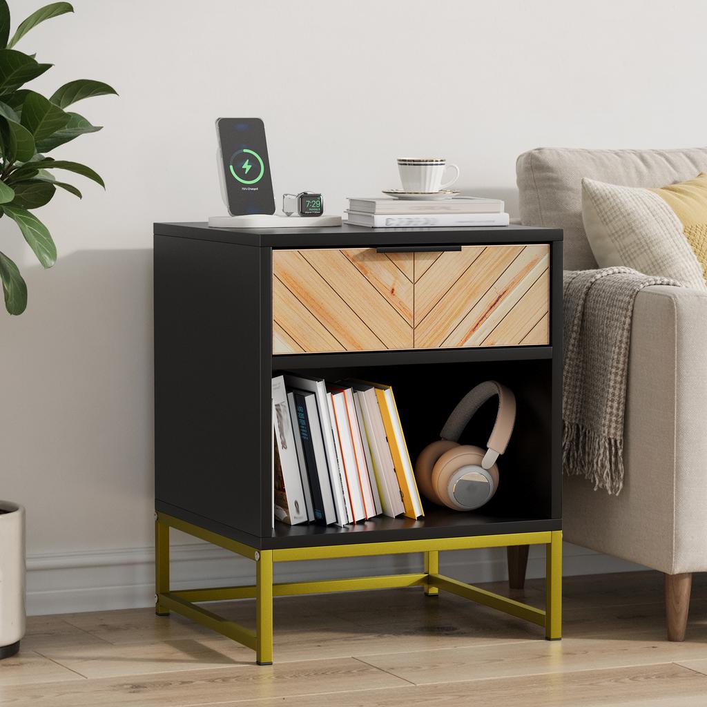 Modern Nightstand with One Drawer and One Open Compartment, Suitable for Living Room, Bedroom and Hallway, 43 x 40 x 55 cm, 1 Piece