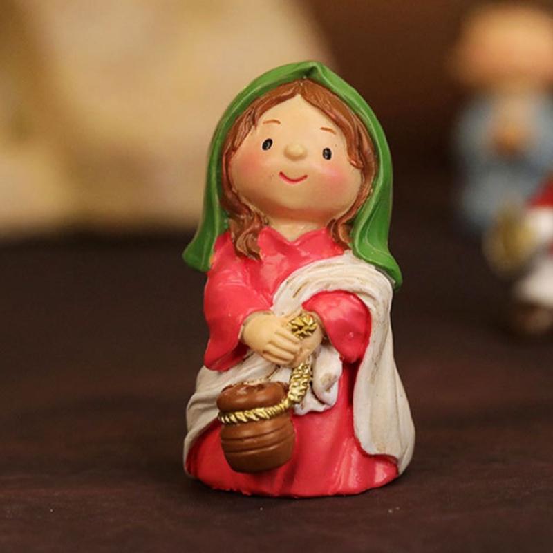 Miniature Christmas Resurrection Ornament with Resin Figures and LED light for Seasonal Home Decoration
