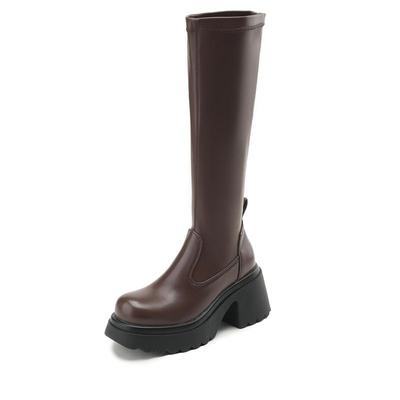 Mikrofaser Herbst Winter Schuhe Wasserdichte Plateau Stiefel Runde Spitze Warm Halten Dicke Sohle Oberschenkelhohe Stiefel