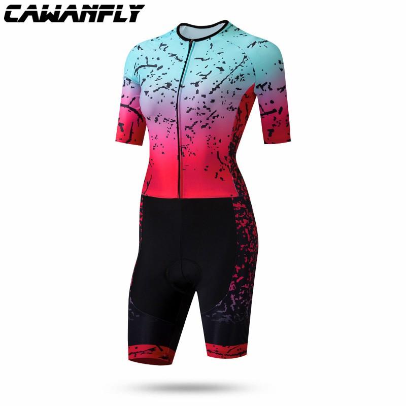 Womens Triathlon Cycling Suit With Print Design Quick-Dry Sportswear Road Bike Running Swim Transition