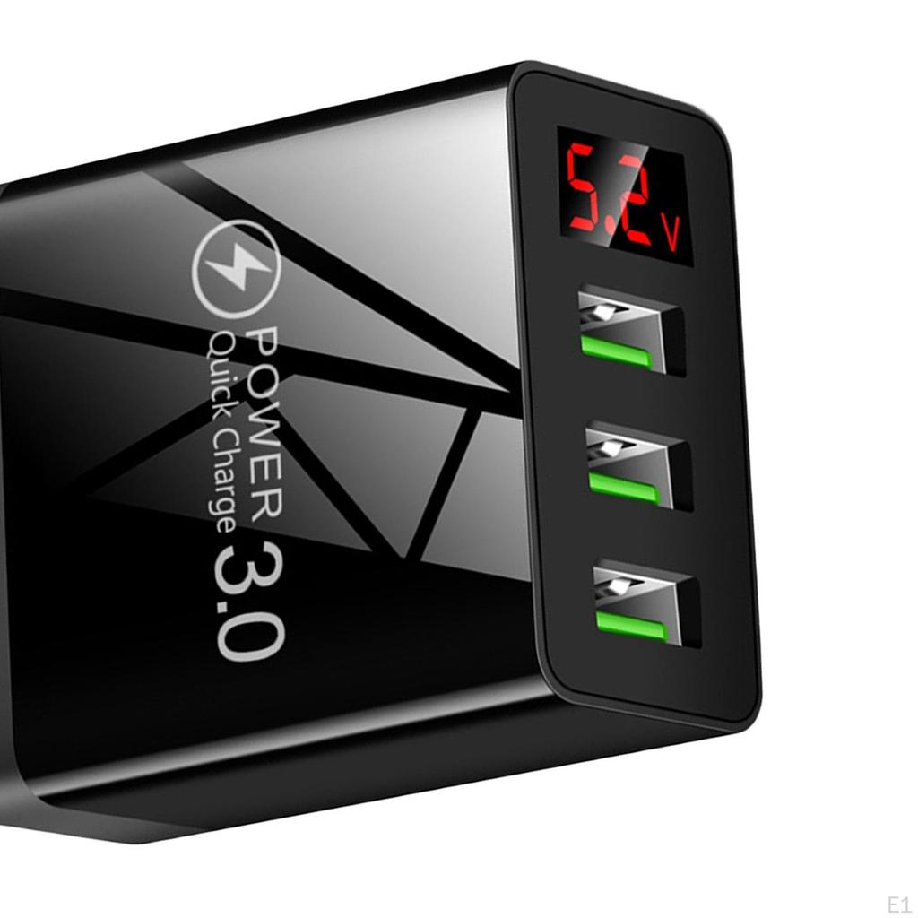 3USB Digital Display Fast Charging Portable Charger for Travel Black