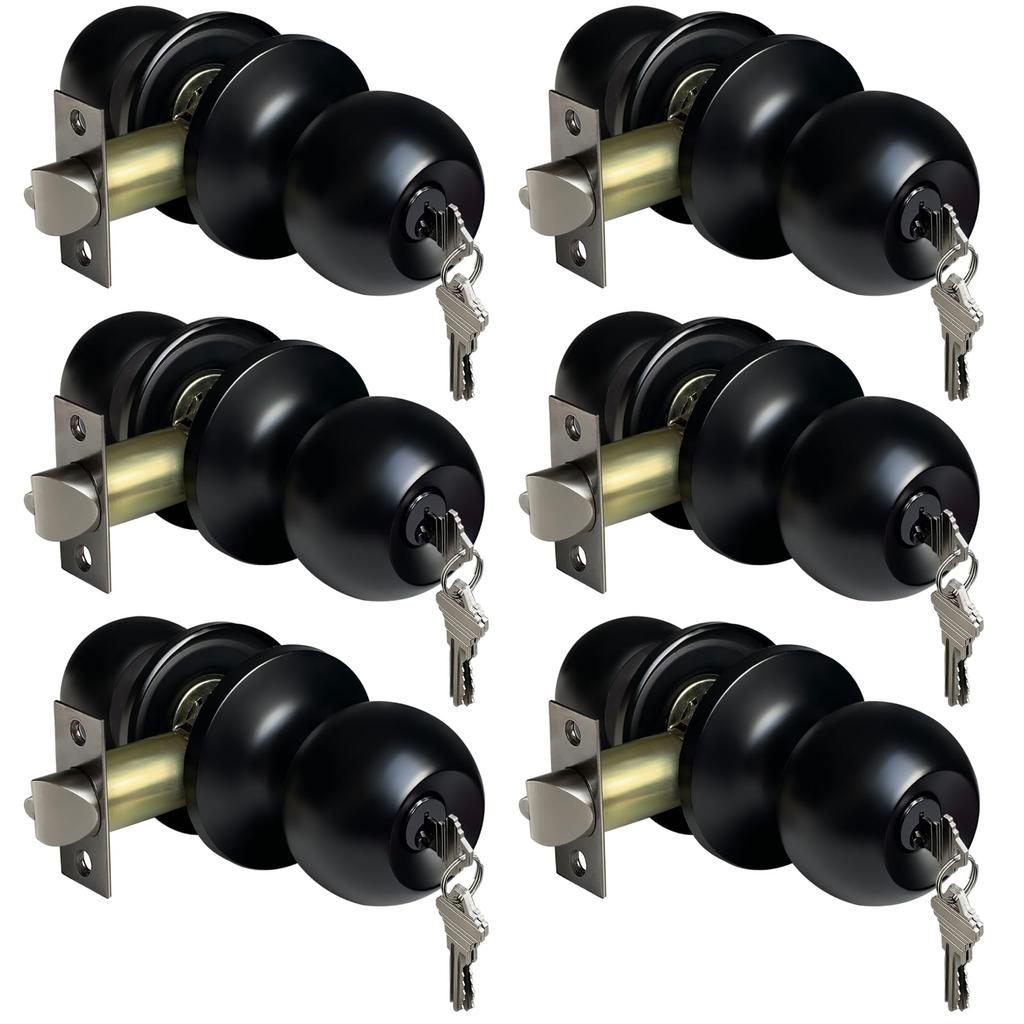BESTTEN Keyed Entry Door Knob, Heavy Duty Entrance Door Lock, Matte Black | Easy Installation, Universal design