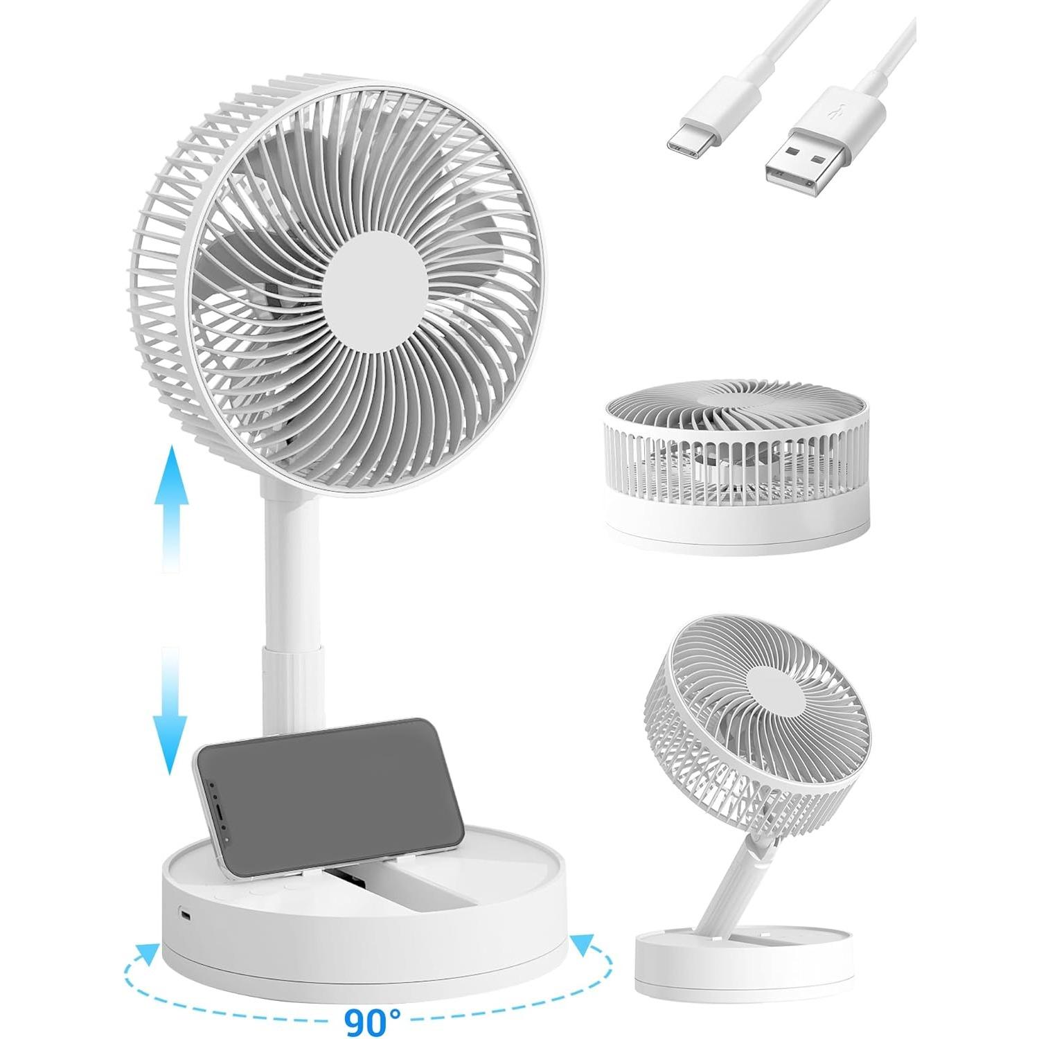 Desk Fan, 8  -5400mAh USB Portable Fan with Oscillation, 42CM Height Rechargeable Mini Table Fan with Speed Settings and Timer белый
