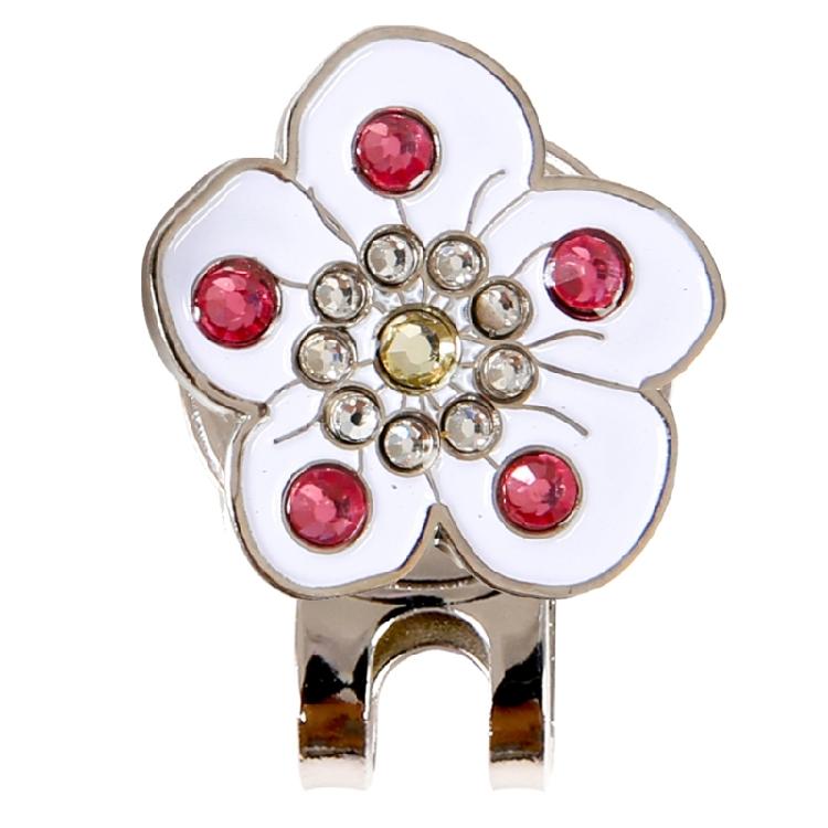 Metal Magnetic Hat Clip with Golfball Marker Rhinestones Flower Pattern Golfball Marker Caps Clips Gifts for Women Men
