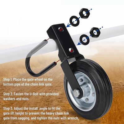 Kit Heavy Duty Farm Gate Caster Rubber Wheel Metal Tube Metal Fence Gate Wheel Black Adjustable Height Shipping Container Gate