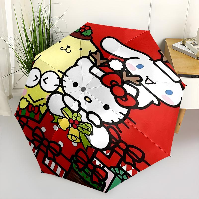 

1pc Hello Kitty Christmas Edition Automatic Opening/Closing Umbrella with Festive Bow Design - Portable Three-Fold Iron Frame Outdoor Umbrella for Fan