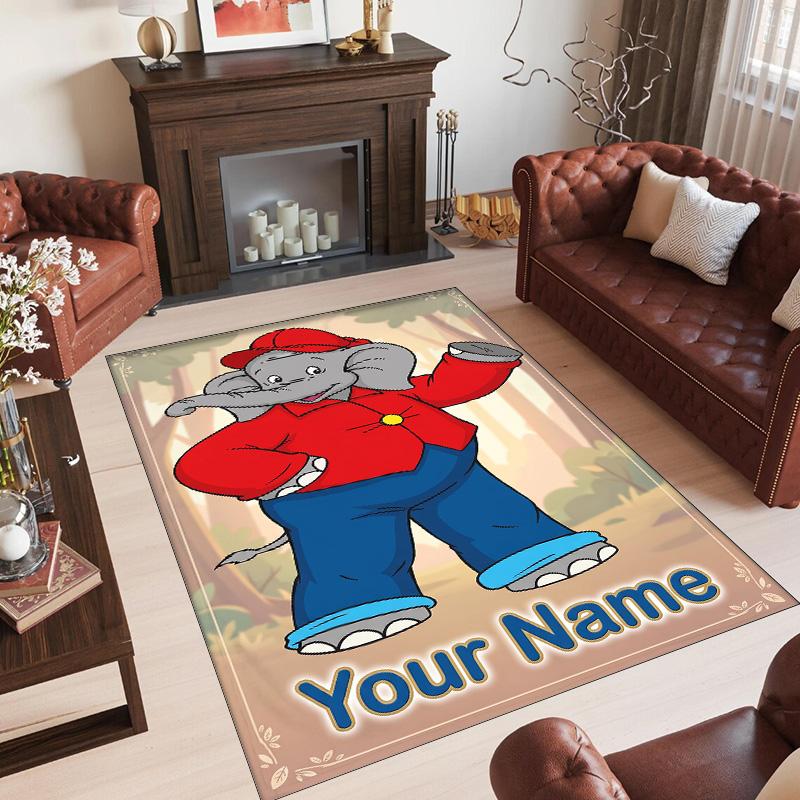 Personalized Crystal Velvet Carpet Custom Name Text,Benjamin Blümchen Anti Slip Area Rug For Home Decoration