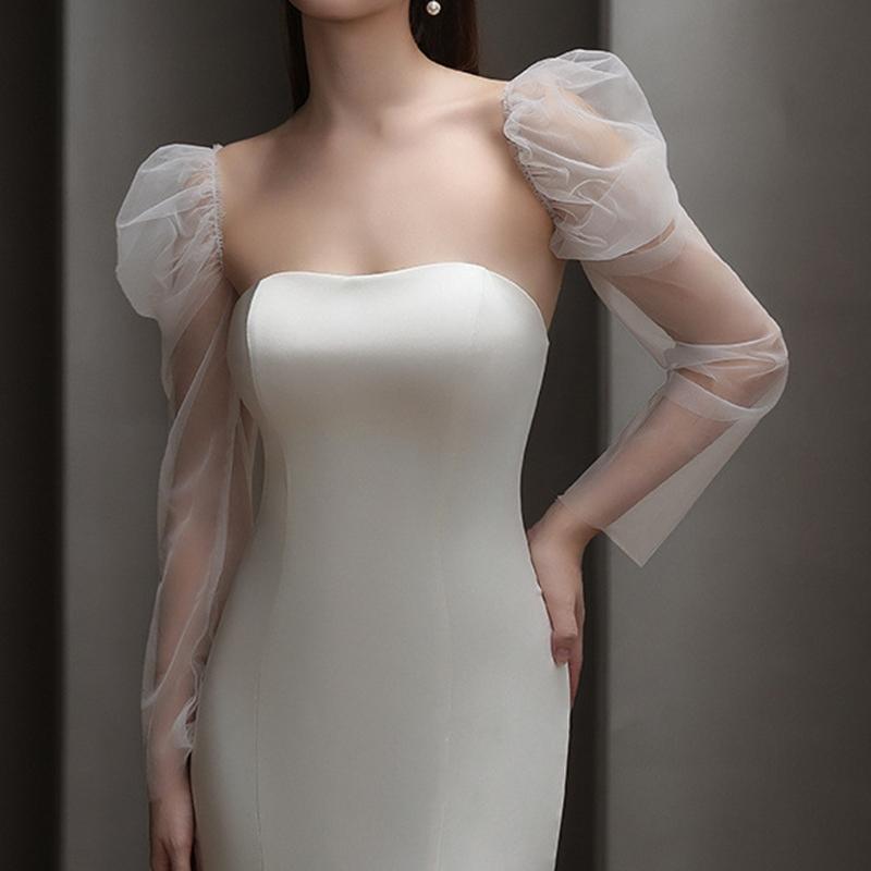 Seethrough Arm Sleeves Sheer Gloves For Bride Wedding Gowns And Formal Occasion Shoulder Length Gloves for Banquets