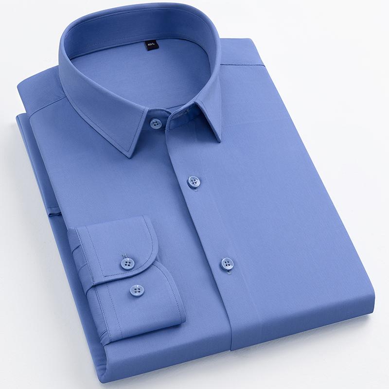 New Anti-Wrinkle Mens Shirts Long Sleeve Dress Shirts For Slim Fit Camisa Social Business Blouse White Shirt Blue Shirt