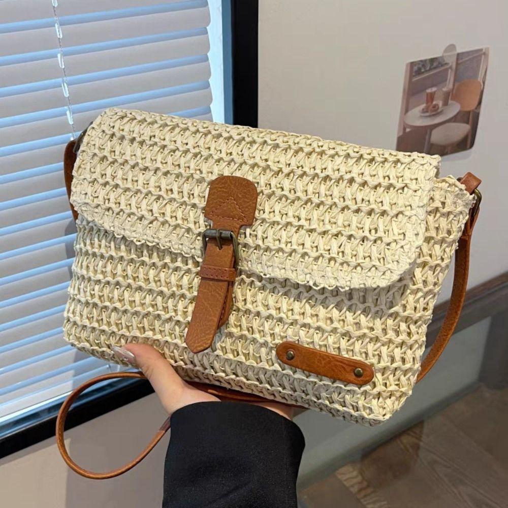 Grass Retro Messenger Bag Large Capacity Summer Beach Bag Leisure Woven Straw Crossbody Bag Summer