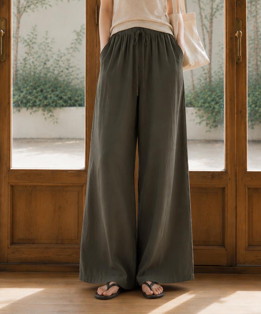 Ppaeppae Summer Light String Banding Daily Wide Pants 4 Colors