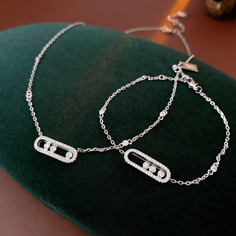 Collana Ellittica Vuota e Scorrevole in Zircone - Lussuosa, Stile Minimalista, Bracciale Raffinato, Di Fascia Alta, Alla Moda.