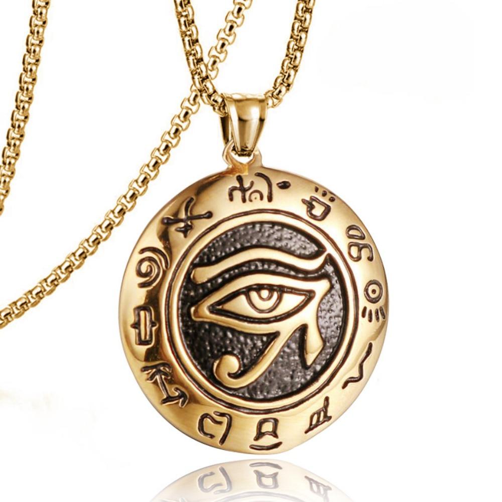 

Bohemian Punk Egyptian La Horus Eye Pendant Necklace Viking European and American Retro Trendy Women s Men s Jewelry Accessories золотий