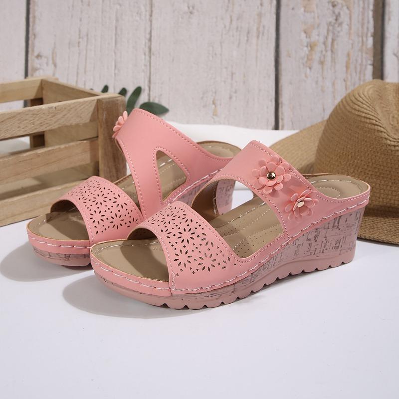 New women's sandals platform-soled wedges flower hollowed-out large-size sandals one-character cool slippers