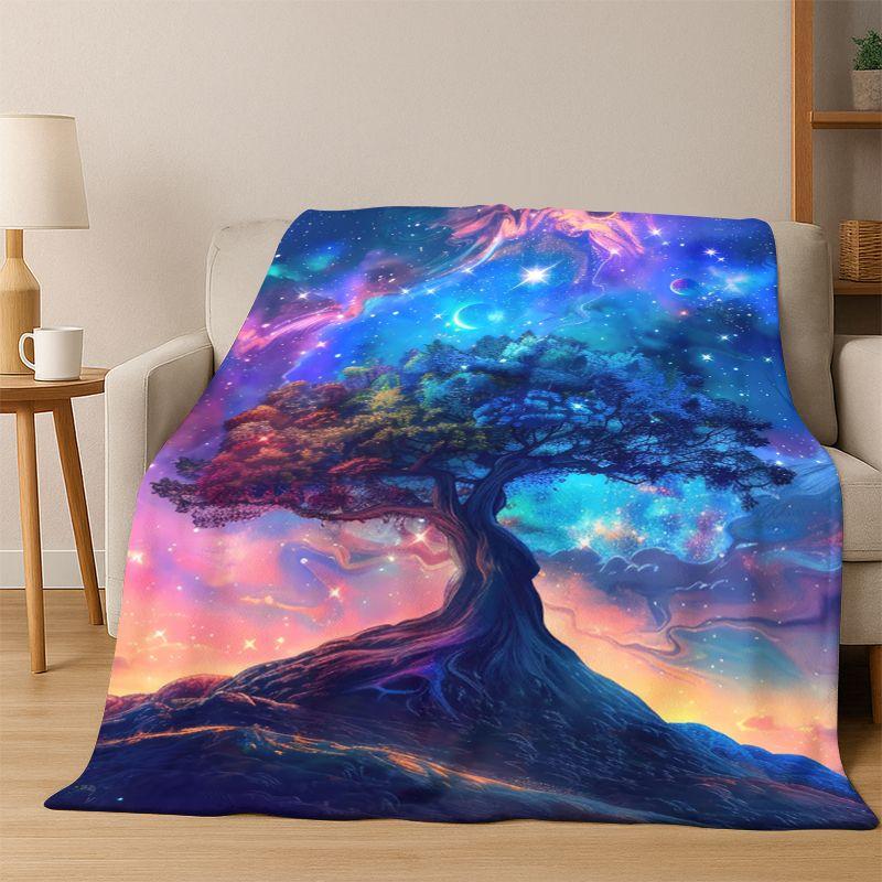 Lebensbaum Nordische Mythologie Yggdrasil Natur Cartoon Flanelldecke Weiche Wohndecke für Schlafzimmer Wohnzimmer Bett Reise Kind