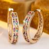 Multicolor Zircon Small Flower Round Stone Hoop Earrings For Women Vintage Gold Color Engagement Ear Buckle Wedding Jewelry Gift