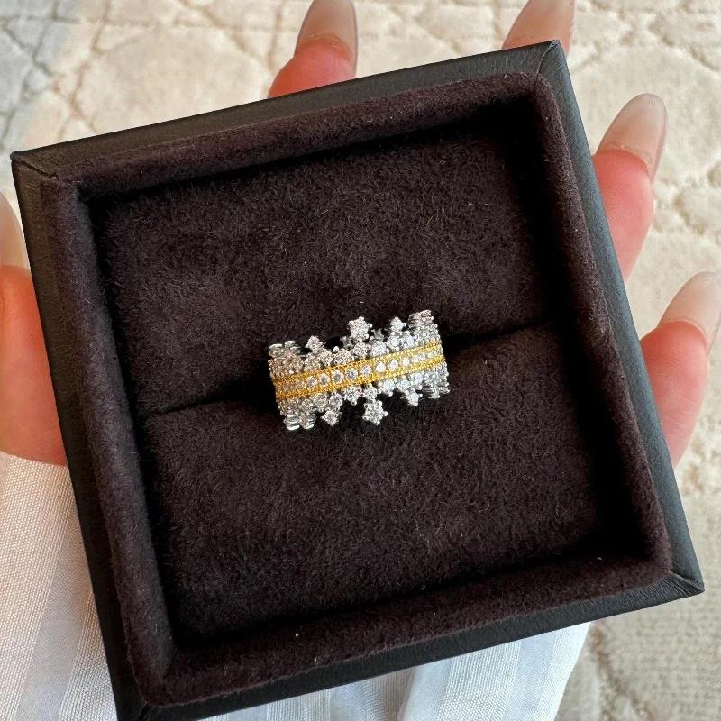 

Изысканные кружевные кольца-короны для женщин Креативная идея дворцовый стиль элегантная мода инкрустированное цирконами кольцо свадебное циркон 7 золотой