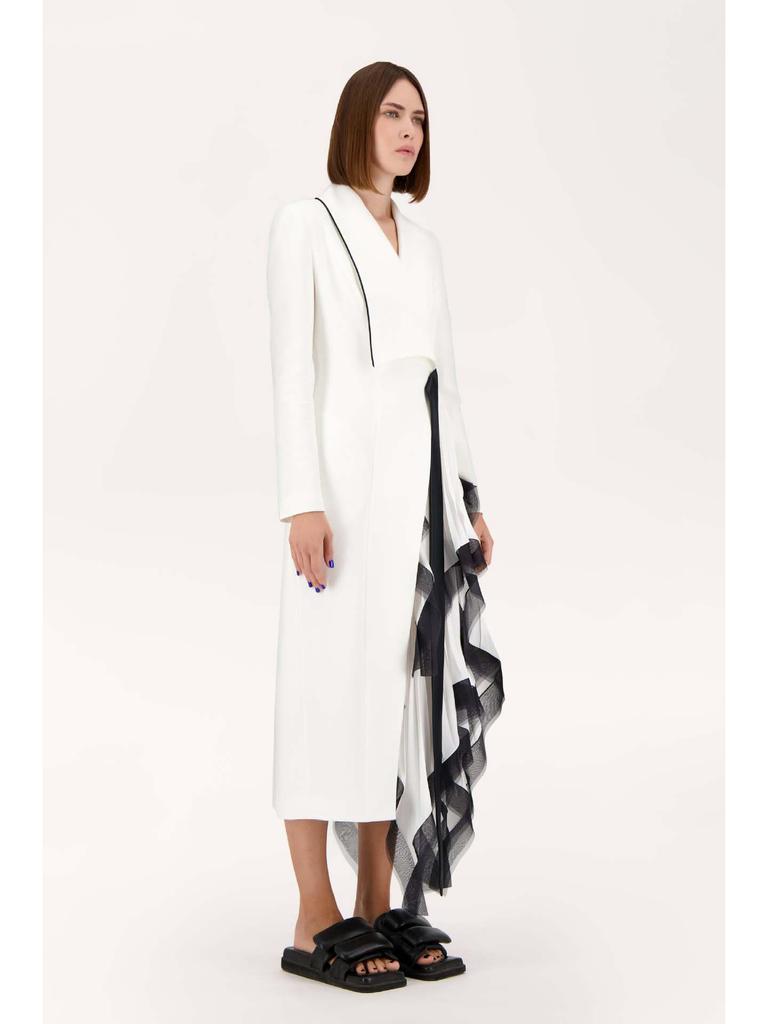 Women's Asymmetrical Pleated Ruffle Mesh Suit Jacket for Spring