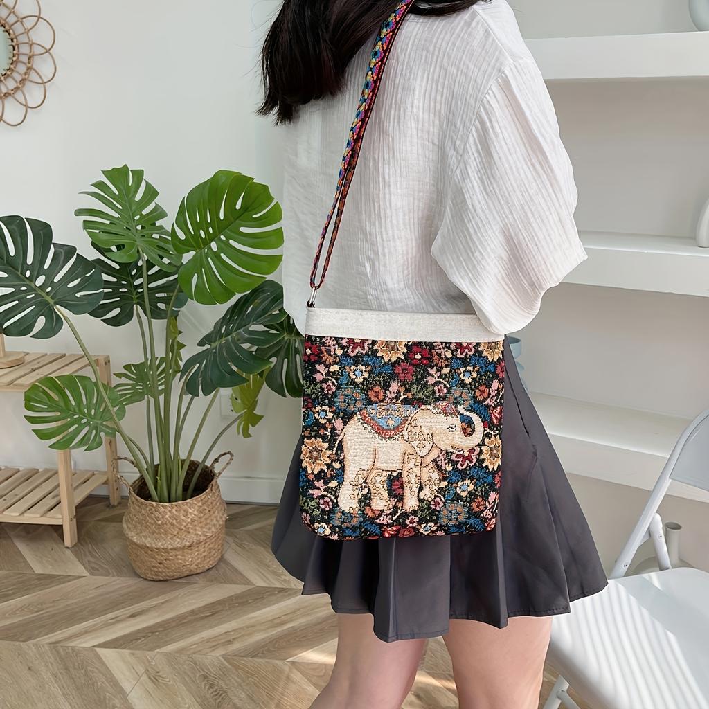 Classic Textured Elephant Pattern Shoulder Bag, Crossbody Bag For Women