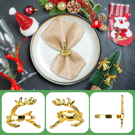 Christmas Napkin Rings Alloy Snowflake Elk Tree Napkin Holders Decorative Napkin Rings for Holiday Dining Table Decoration