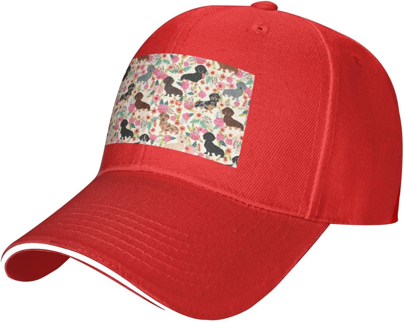 

Dachshund Floral Print Baseball Cap Adjustable Polyester Casual Outdoor Sport Cap for Adults One Size
