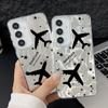 Airplane Pattern Sparking Glitter Slim Phone Case For Samsung S25 Ultra S24 FE S23 A16 A56 A36 A55 TPU Clear Soft Edge Shockproof Hard PC Bumper Cover