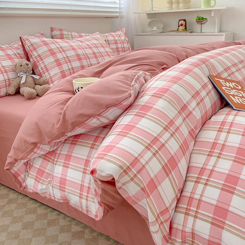 Simple Pure Cotton Four-piece Set Plaid Pure Cotton Bed Sheet Quilt Cover Bed Sheet Type Pure Cotton Dormitory Three-piece Set