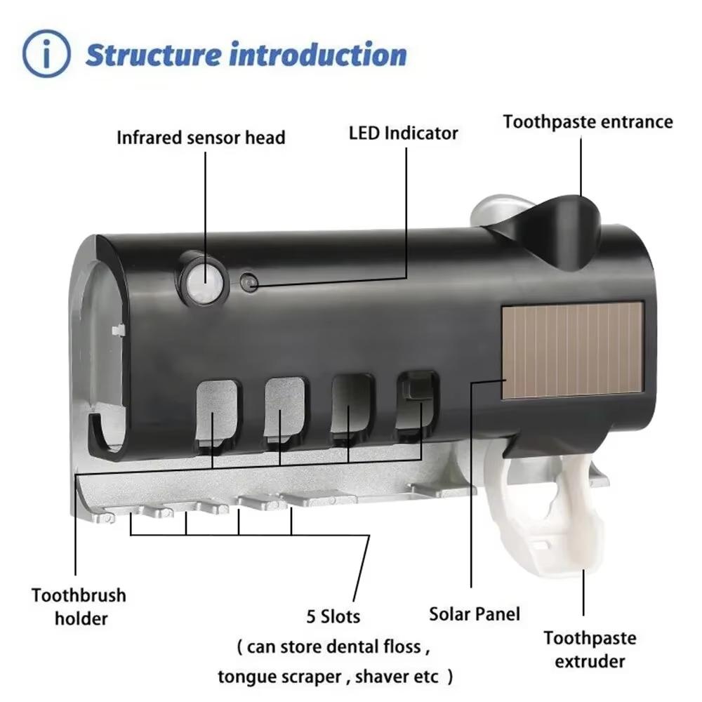 New Solar Ultraviolet Toothbrush Sterilizer Wall Mounted Toothbrush Holder Automatic Toothbrush Holder Bathroom