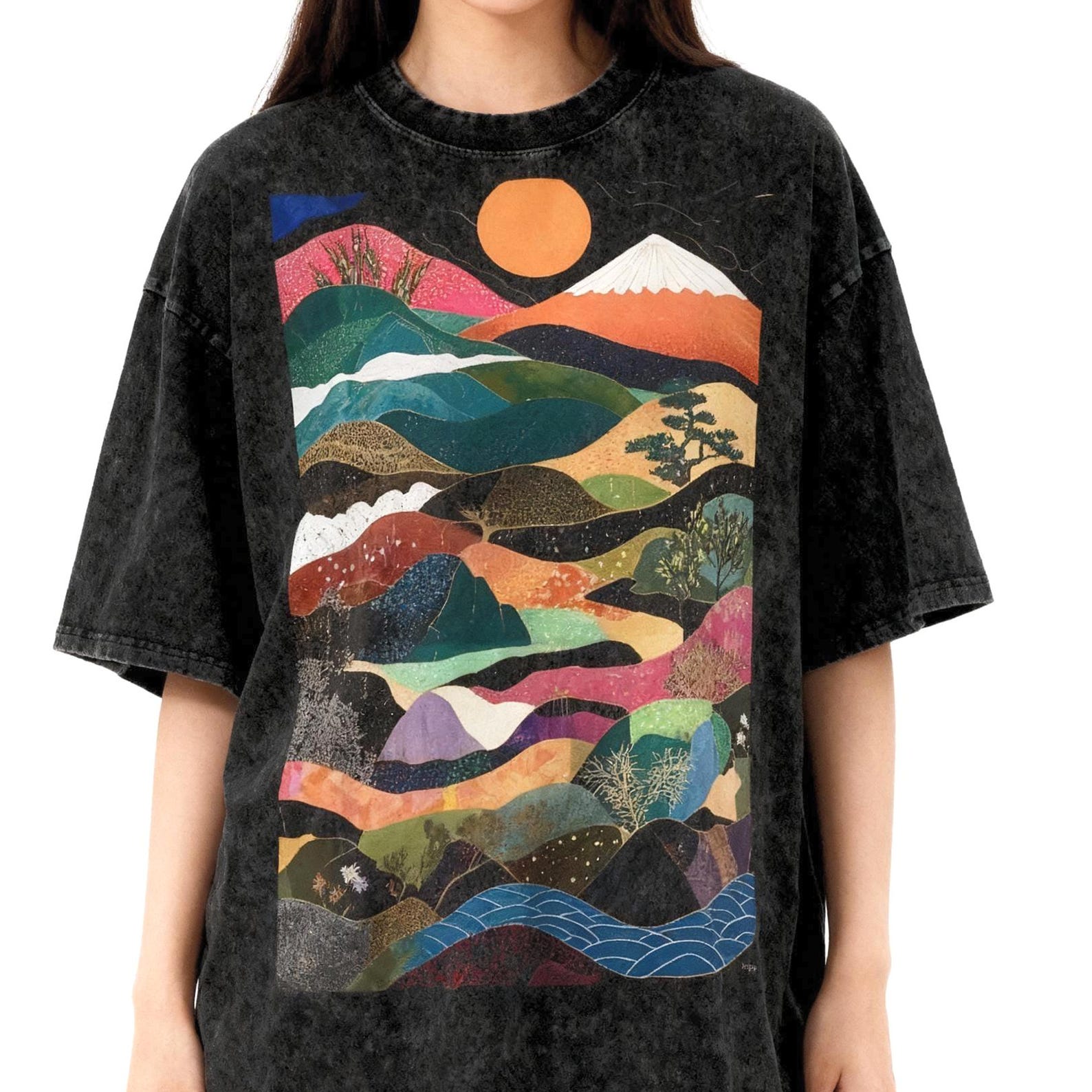 PREMIUM Japanese Waves Oversize Snow Washed T-Shirt, Japanese Pattern, High Quality Shirt, Japanese Aesthetic, Tokyo Fashion, Streetwear S