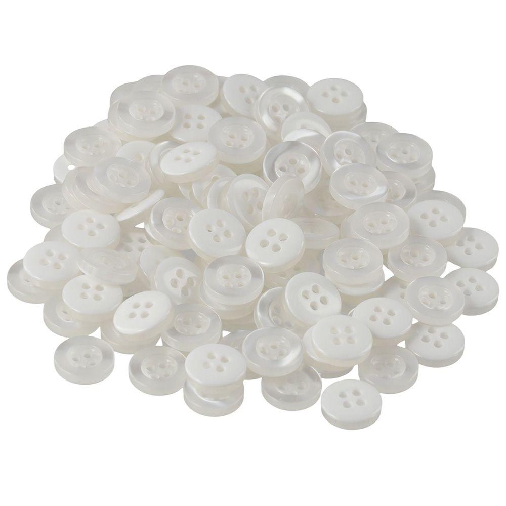 100 Stück 11MM 4-Loch Harz Standard Hemdknöpfe Klar Weiß Rund Klar Weiß Flachrückseite Dekoration
