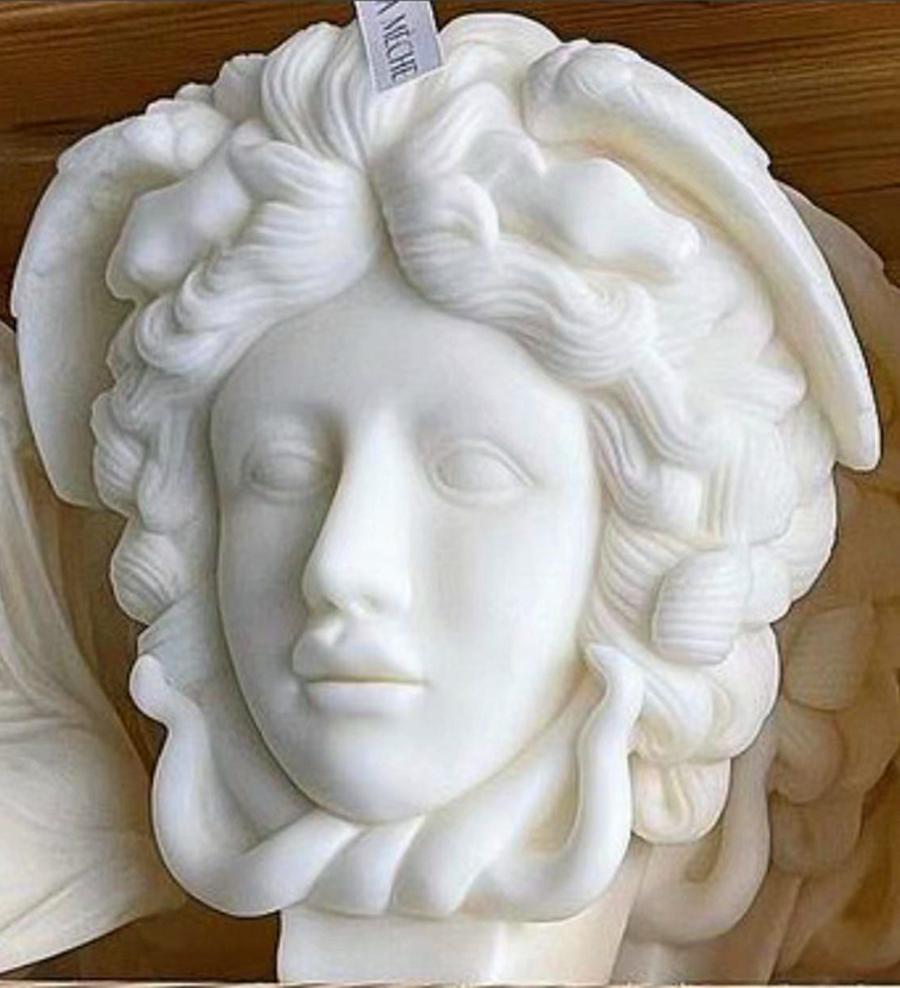 DIY Large Goddess Medusa Snake Head Candle Silicone Mold Mithus David Half Face Statue Epoxy Resin Silicone Mold Home Decor