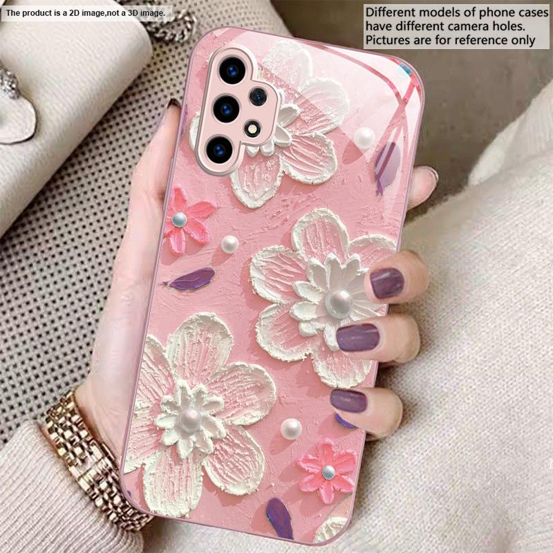 Creme-Reis weiße Blüten Für Samsung A01 02 A03 Core 04 05 A06 10 12 A13 14 5G 15 16 M02 12 Note 8 9 10 20 Glas Ultra Handyhülle