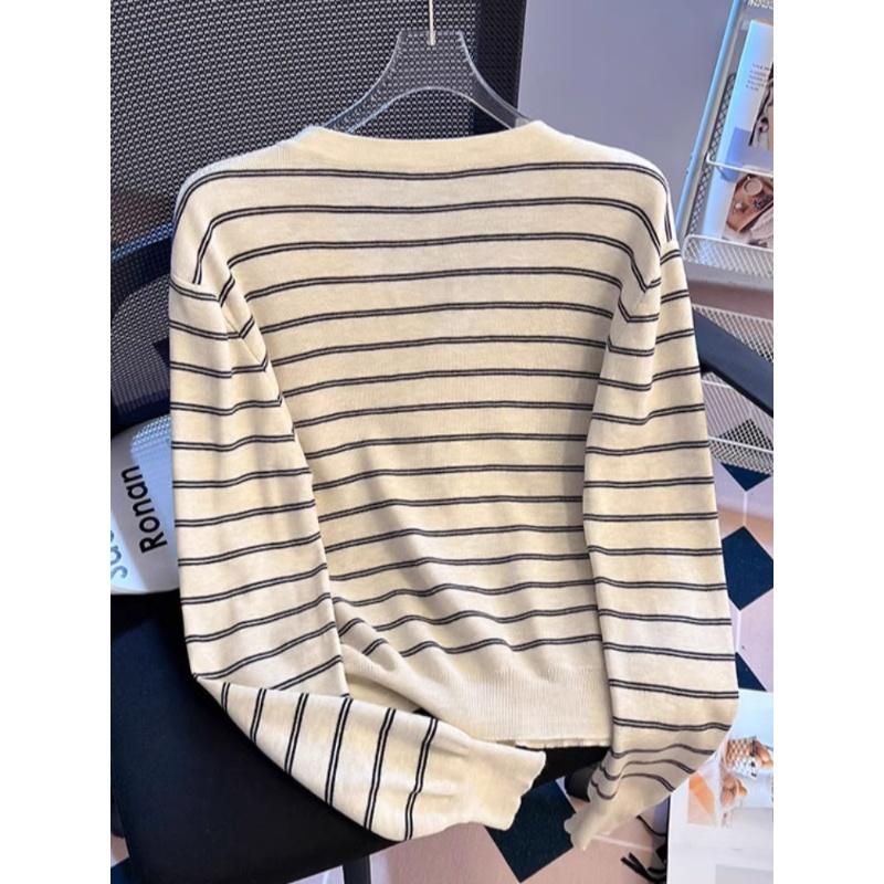 Striped Long-sleeved Knitted Sweater, A Slim and Slimming Cardigan for Women in Autumn, Soft and Versatile Top