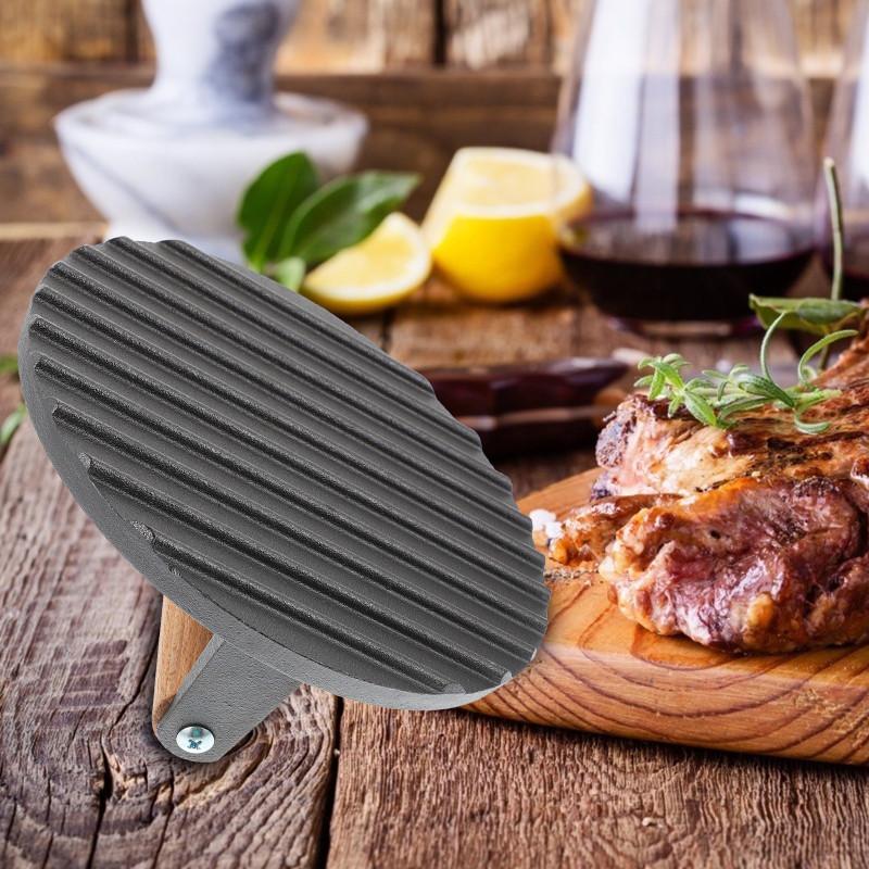 Grill Kjøtt Blekksprut Stekt Biff Barbecue Kjøttpresse Rund Form Støpejern Biffplate Kjøttpresseverktøy