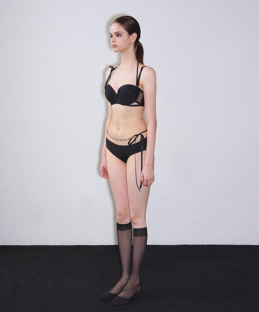 VINAJ N Chain Ribbon Halter Half-Cup Bikini Bra (Black)