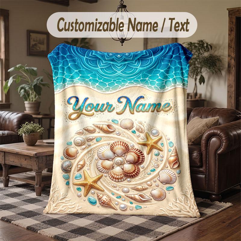 Mermaid Theme Throw Blanket Custom Name Text Personalized Blanket Soft Cozy Blanket for Home Sofa Bed