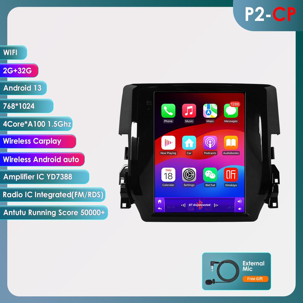 Ossuret Android Car Radio for Honda Civic 2015-2020 Multimedia Stereo 9.7inch Vertical Screen Carplay Android Auto Intelligent Screen GPS Stereo RDS
