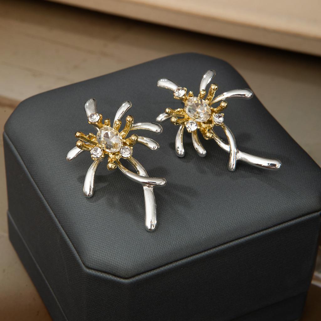 Diamond Fireworks Flowers Exaggerated Design Stud Earrings Fashion Niche Simple Cold Wind Temperament Earrings