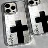 Retro Black Cross MInimalist Phone Case for iPhone 17 AIR 16 15 14 13 12 11 PRO MAX XSMAX XR 7 8 PLUS Y2K Transparent Soft Cover